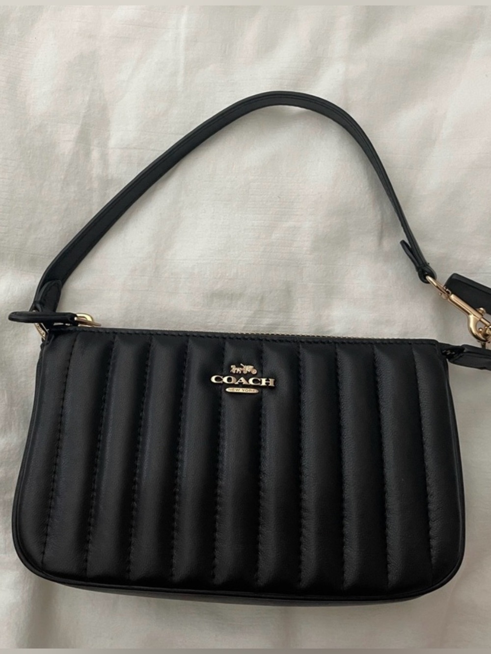 COACH Nolita 19 Black Quilted Leather Shoulder Bag with Gold Hardware